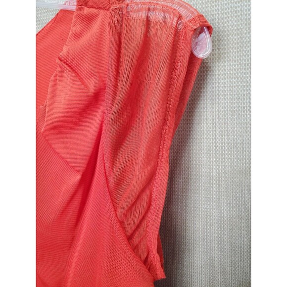 For Cynthia Petite Orange V-Neck Tiered Mesh Cap Sleeve Shirt Size PM - Picture 3 of 6